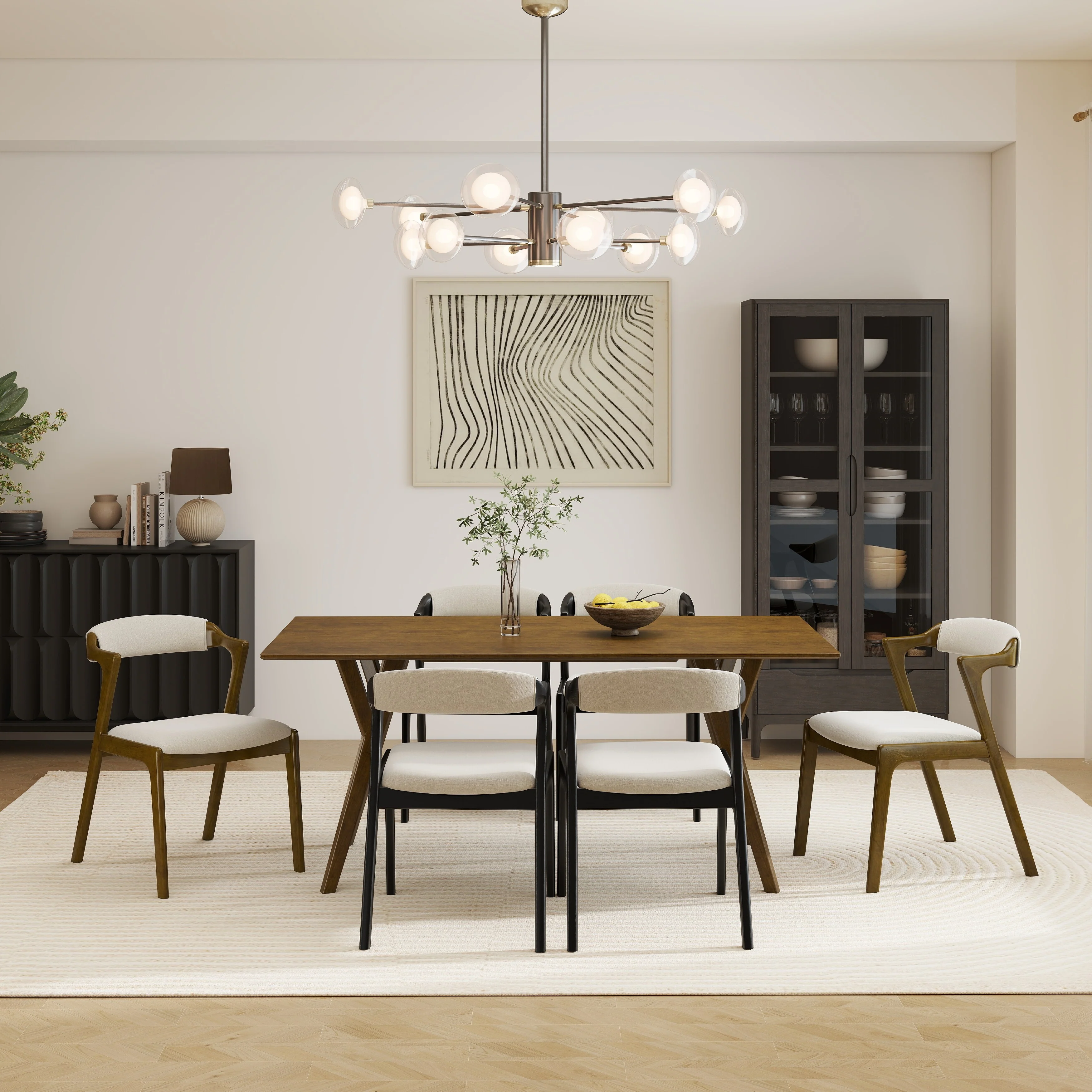 Roundhill Furniture Lavin Modern 7-Piece Dining Set, Dining Table with 6 Chairs