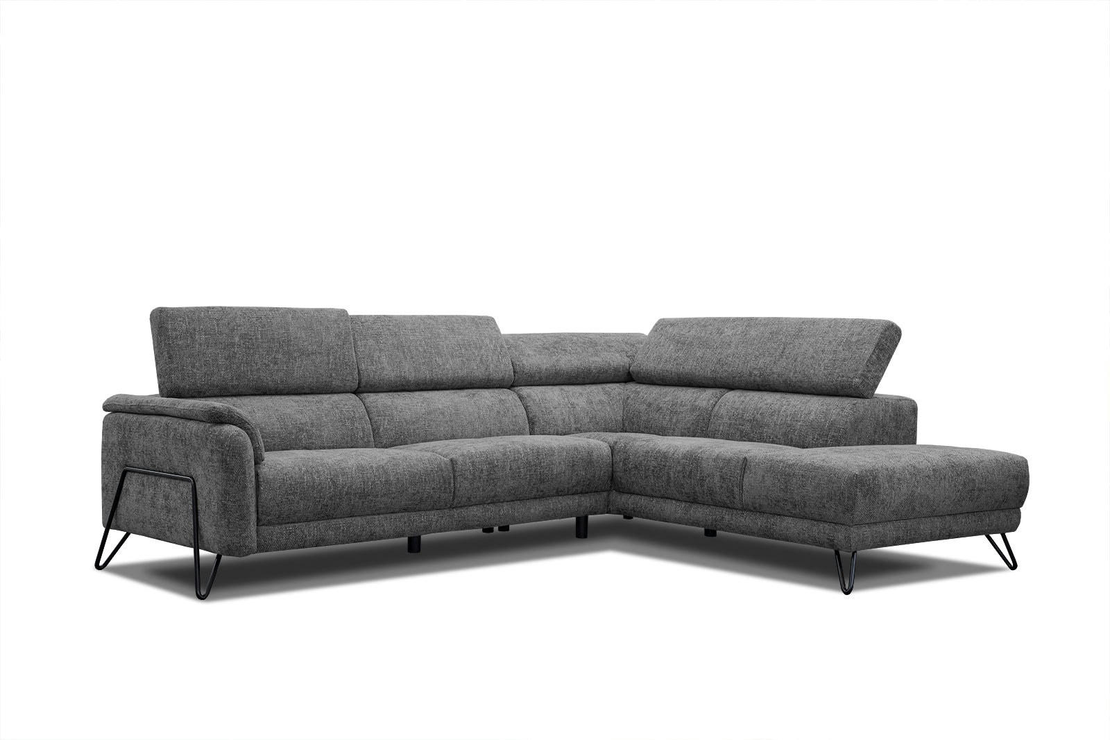 RODEN - Canapé d'angle droit 5 places tissu graphite