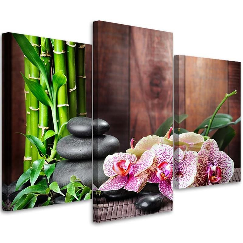 Feeby Obraz tryptyk na płótnie Orchidea i kamienie 60x40