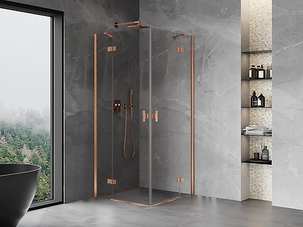 Mexen Mist-H Duo cabine de douche à charnière 80 x 80 cm, transparent, cuivre brossé - 8A5-080L-080P-65-00