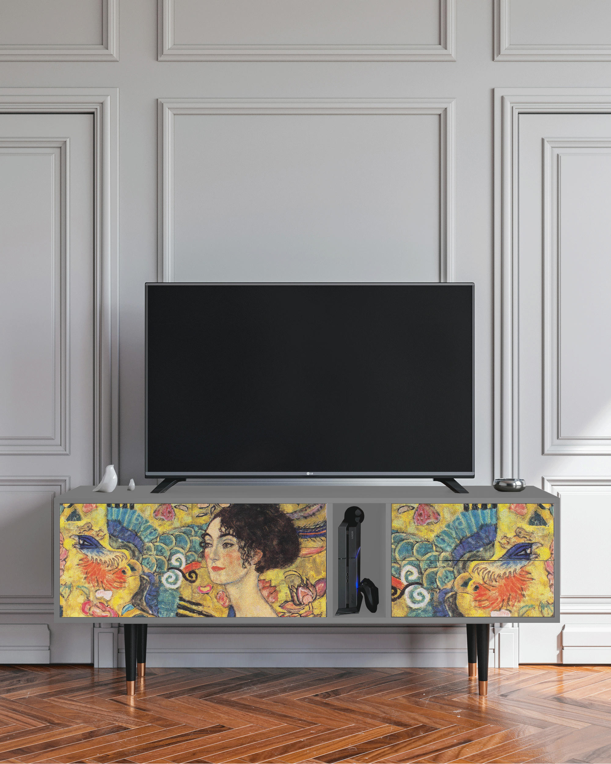 LADY WITH FAN BY GUSTAV KLIMT - Meuble TV  jaune 2 tiroirs et 2 portes L 170 cm