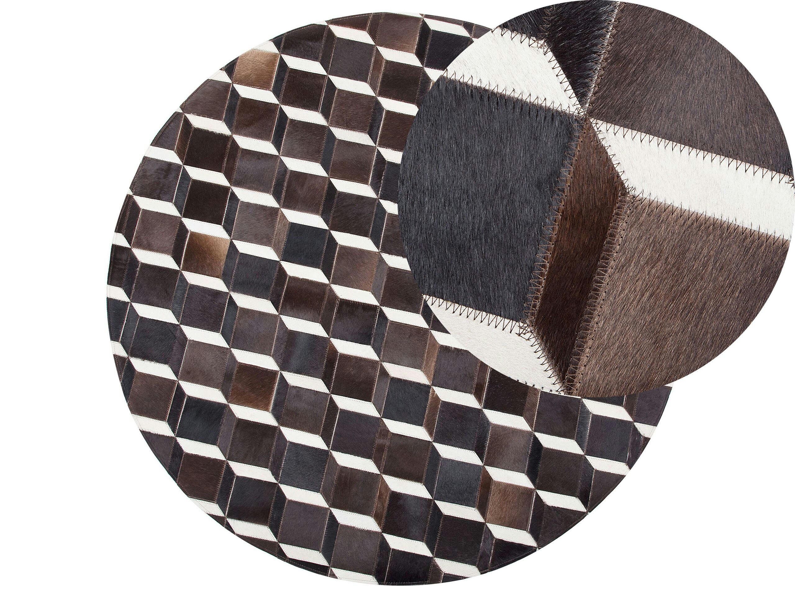 ALPKOY - Tapis rond en cuir marron D140cm