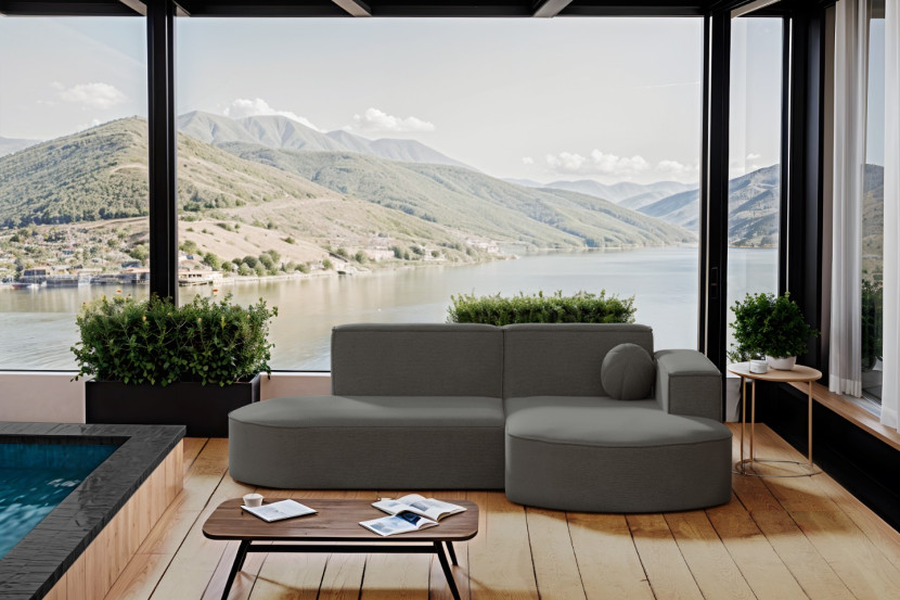 Sofa narożna, Designer Modena Studio Patio tkanina Artykuł Szary Prawy