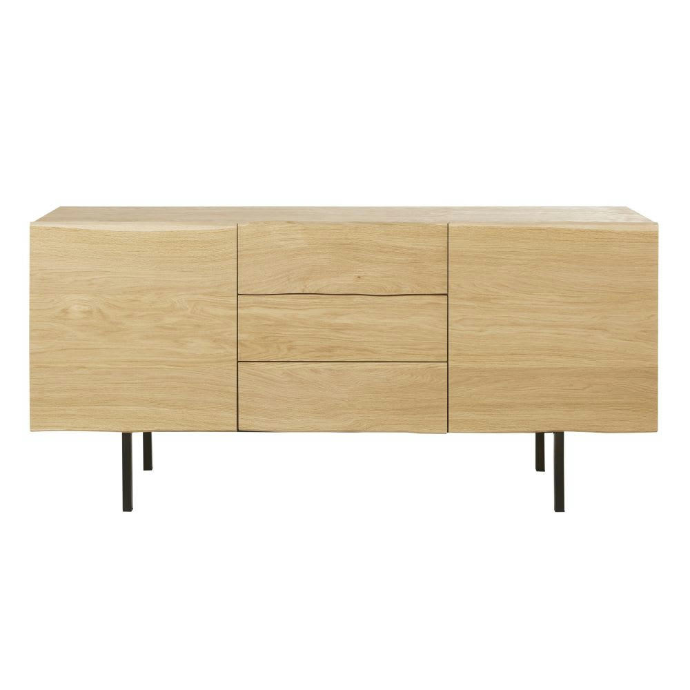 Magnus - Buffet 2 portes 3 tiroirs en chêne massif et métal noir