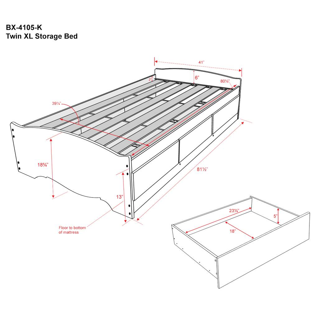 Prepac 3-Drawer Mate’s Platform Storage XL Twin Bed