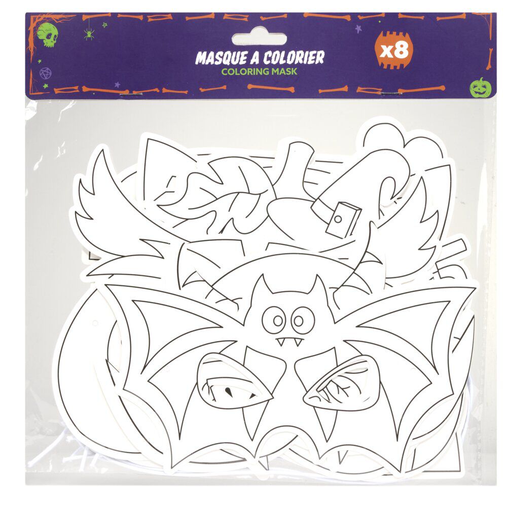 Masque Halloween x8 papier à colorier