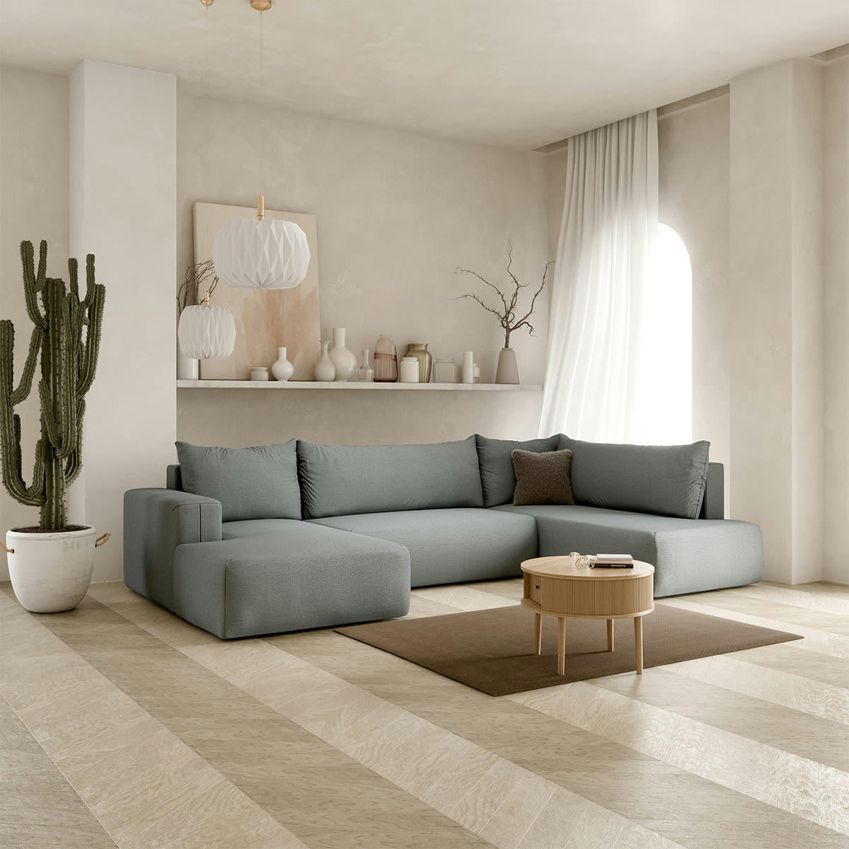 - Canapé panoramique 5 places convertible coffre gris