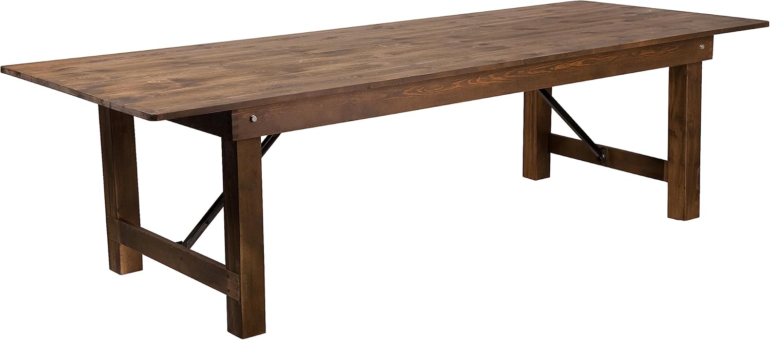 Flash Furniture Hercules Series 9' x 40 Rustic Solid Pine Folding Dining Table, Rectangular Antique Farmhouse Dining and Event Extension Table