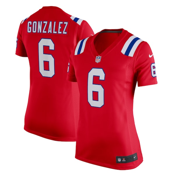 Christian Gonzalez New England Patriots Nike Women's Alternate Team Game Jersey - Red/Navy/White