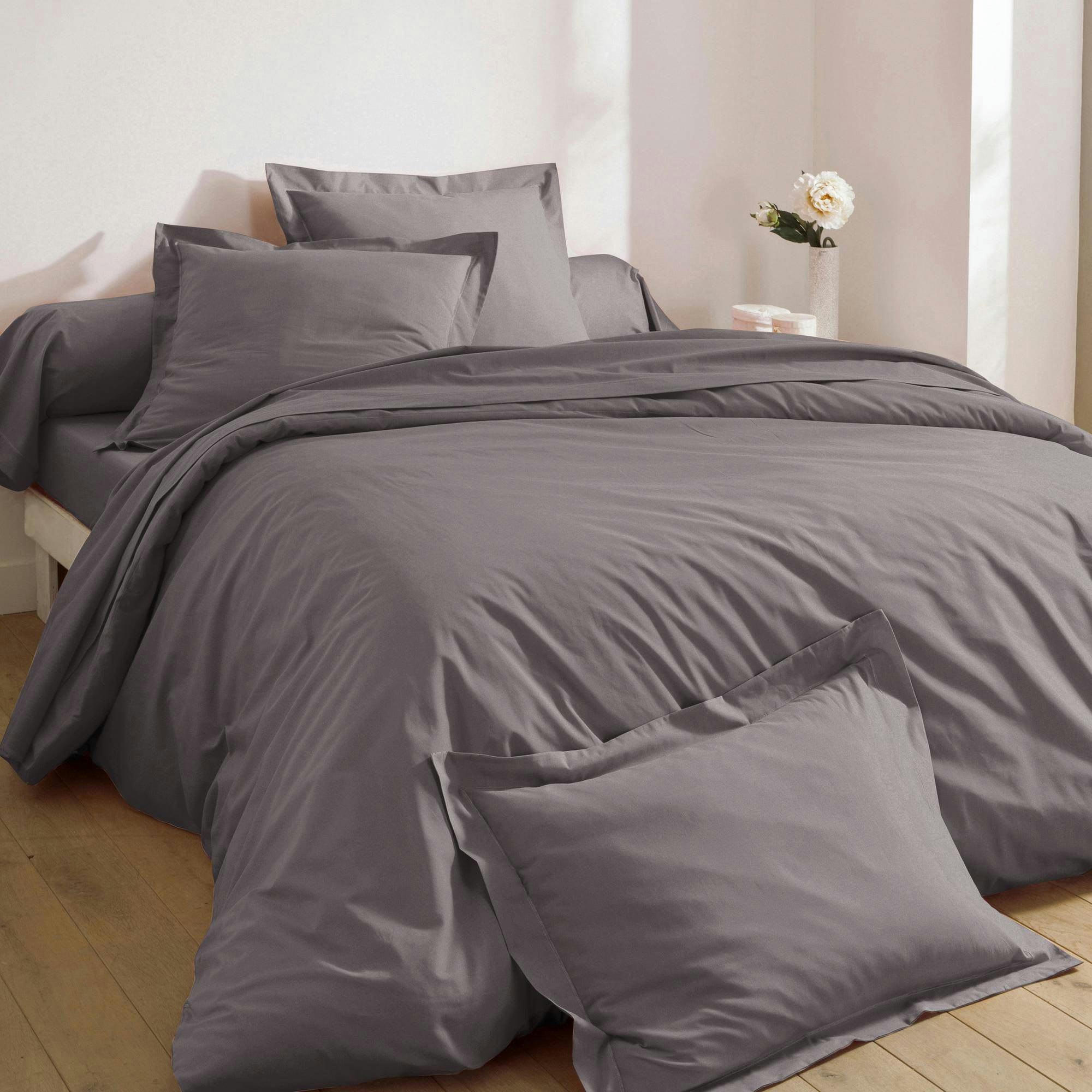 PERCALE 2015 - Drap-housse 90x190x28 gris souris en coton