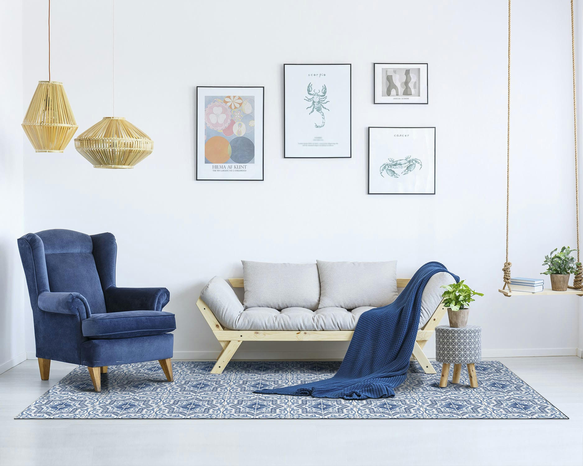 ALFOMBRAS AZULEJOS - Tapis vinyle carreaux ciments tolédo bleu 100x140cm