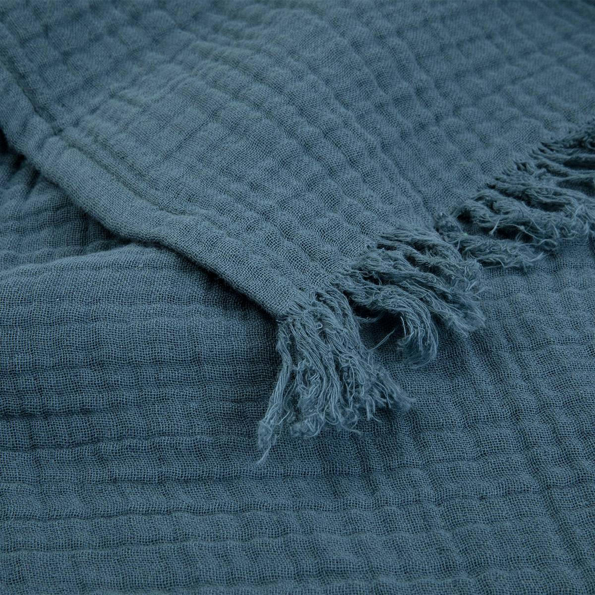 CYCLADES - Plaid en coton bleu 140 x 200 cm