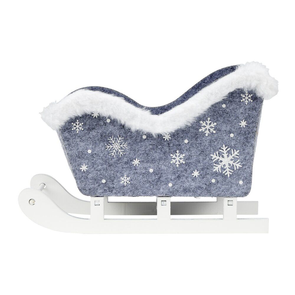 Décoration à poser traÎneau du père No&euml;l feutrine gris et blanc 25x10xH16cm