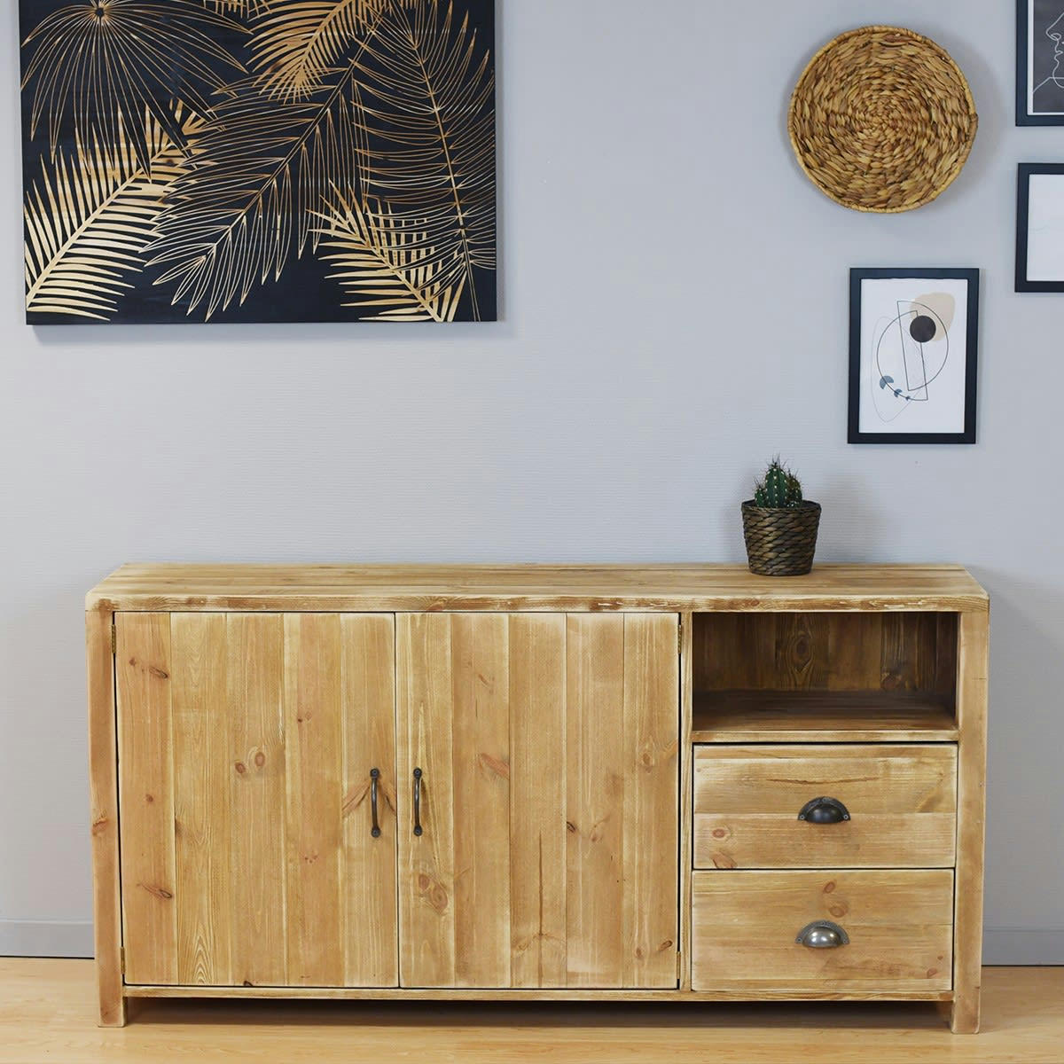 LOUIS - Buffet enfilade 2 portes 2 tiroirs bois massif