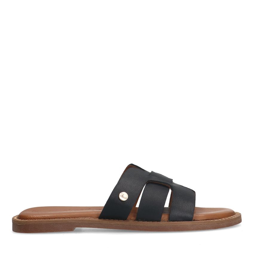 No Stress Zwarte leren slippers