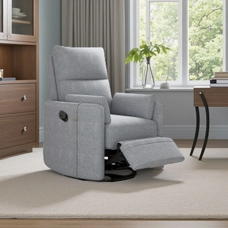 Manual Upholstered Swivel Rocker Recliner with 360° Rotation, Adjustable Backrest, and Removable Support Pillows