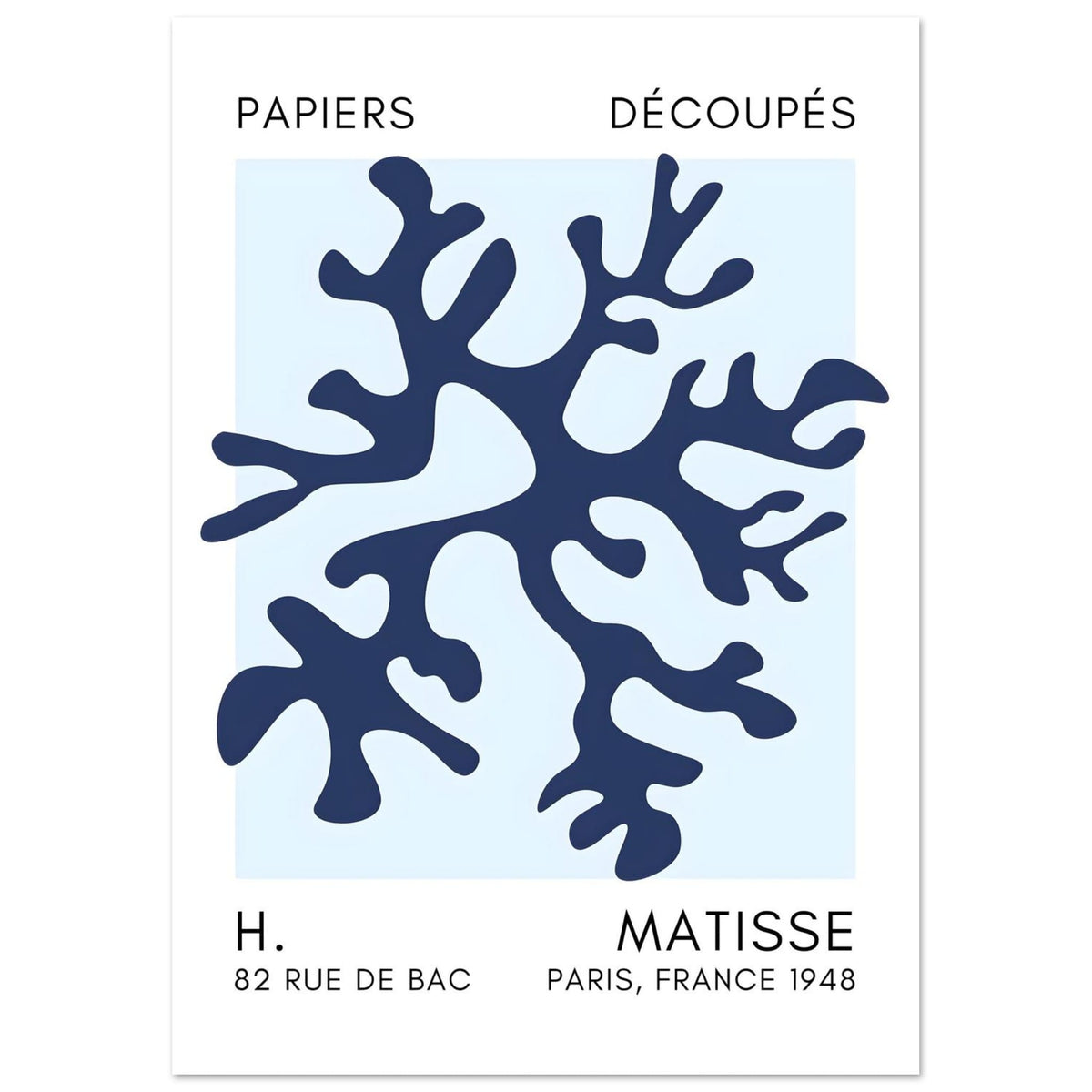 Artfulprints Poster Matisse – Dreamy coral flower navy blue I  - A4 21x29.7 cm - Blauw