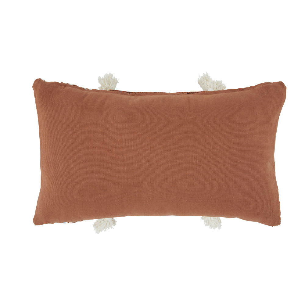 LIMANA - Coussin en coton recyclé tissé terracotta avec pompons 30x50