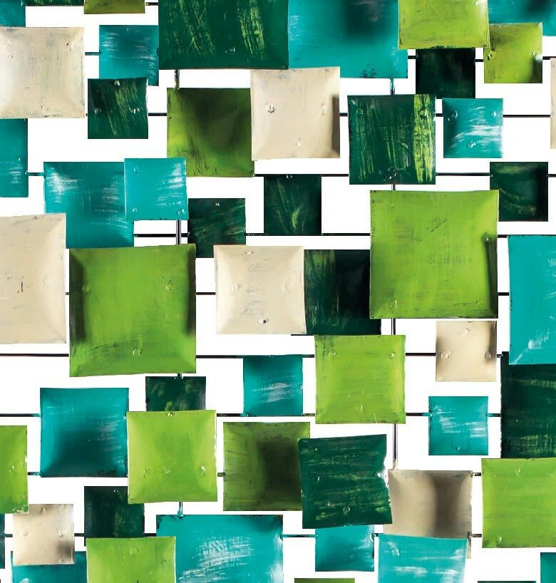 BIG-BEL - Décoration murale en métal, square turquoise vet crème 70x70