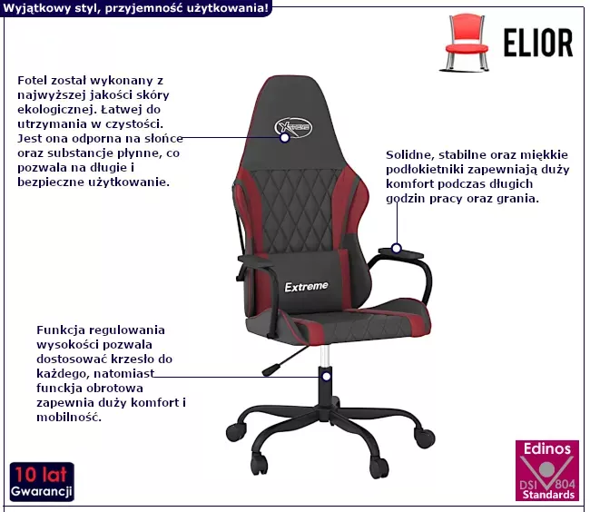 Czarno-bordowy fotel gamingowy - Miedziana 5X