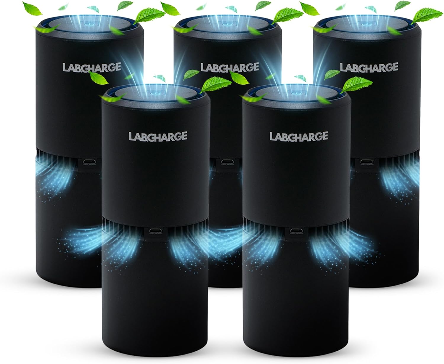 LabCharge Small Ionic Air Purifier for Home & Bedroom – Silent HEPA Filter – Covers 250 Sq Ft - Free Cleaner – Compact & Black Design - Pack of 5