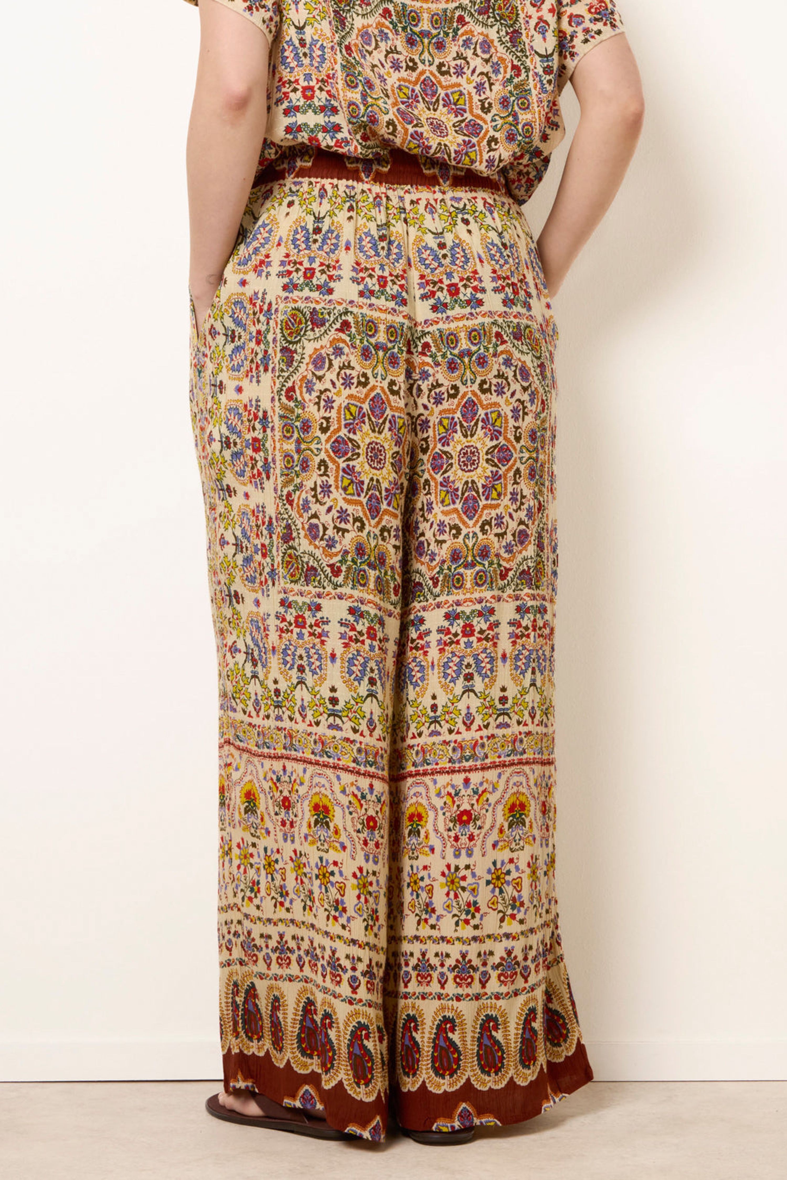 Blue Vanilla Multi Printed Shirred Waist Trousers