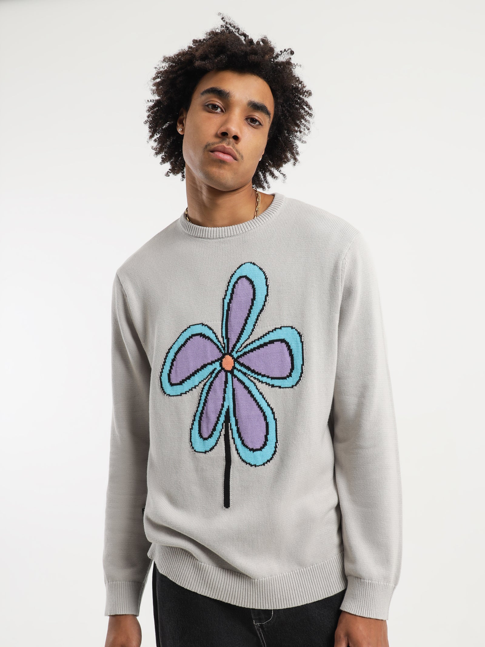 Jacquard Flower Knit Crew