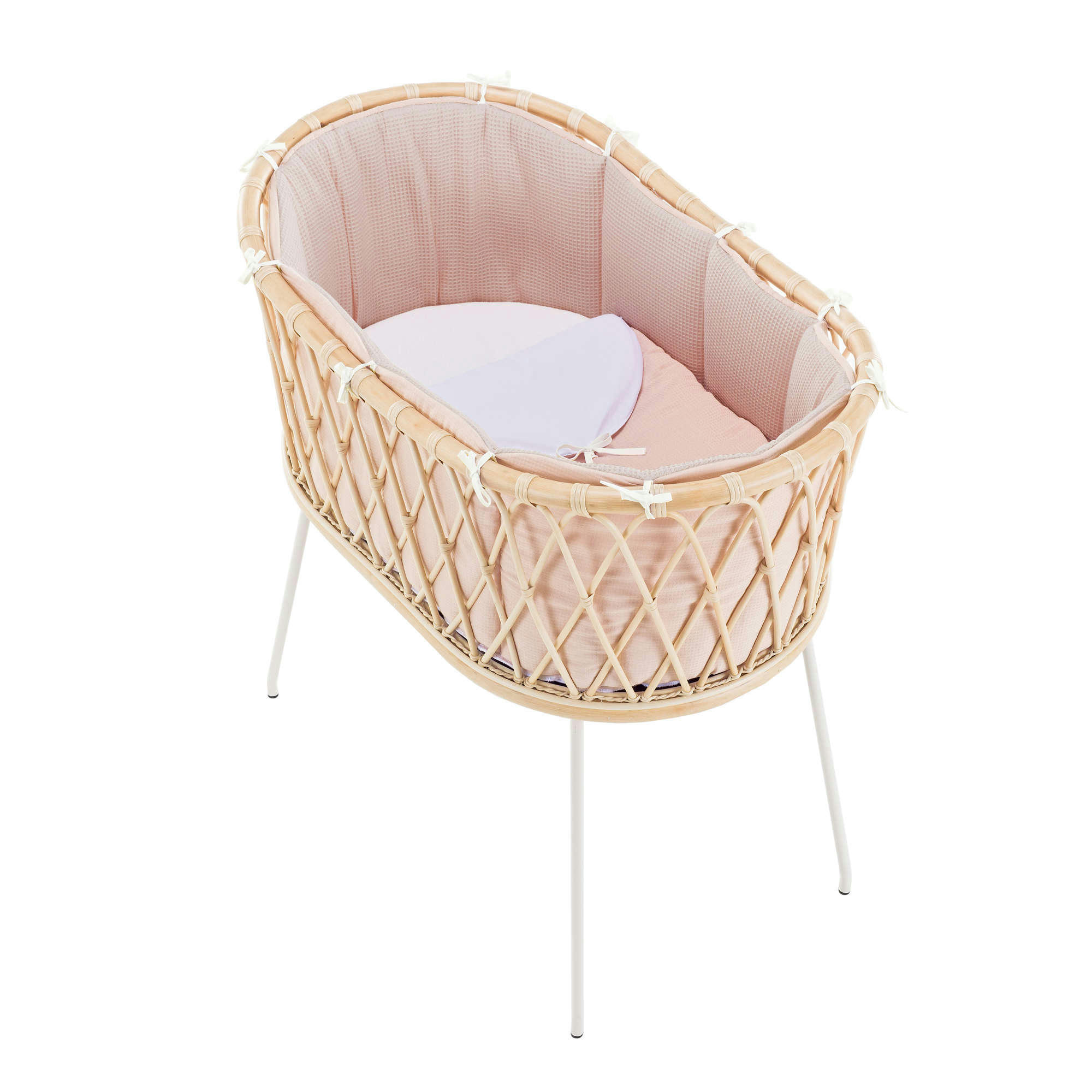 YAKARTA - Berceau en rotin 48x78 cm pour bébé avec textile en rose