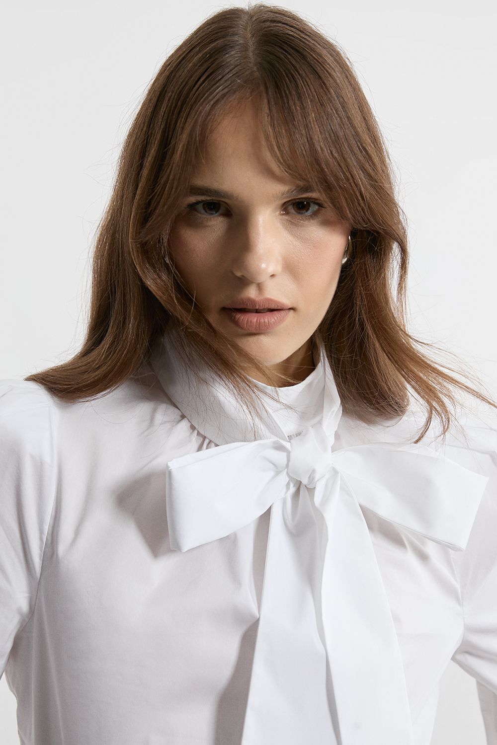 KarenMillen Forever Cotton Poplin Pussybow Blouse