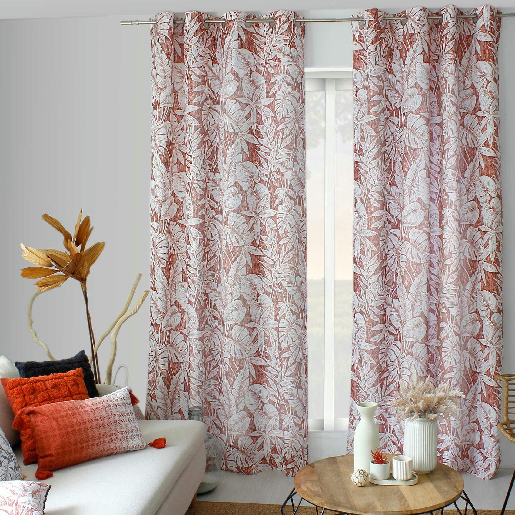 - Rideau tamisant au style exotique polyester brique 135x240 cm