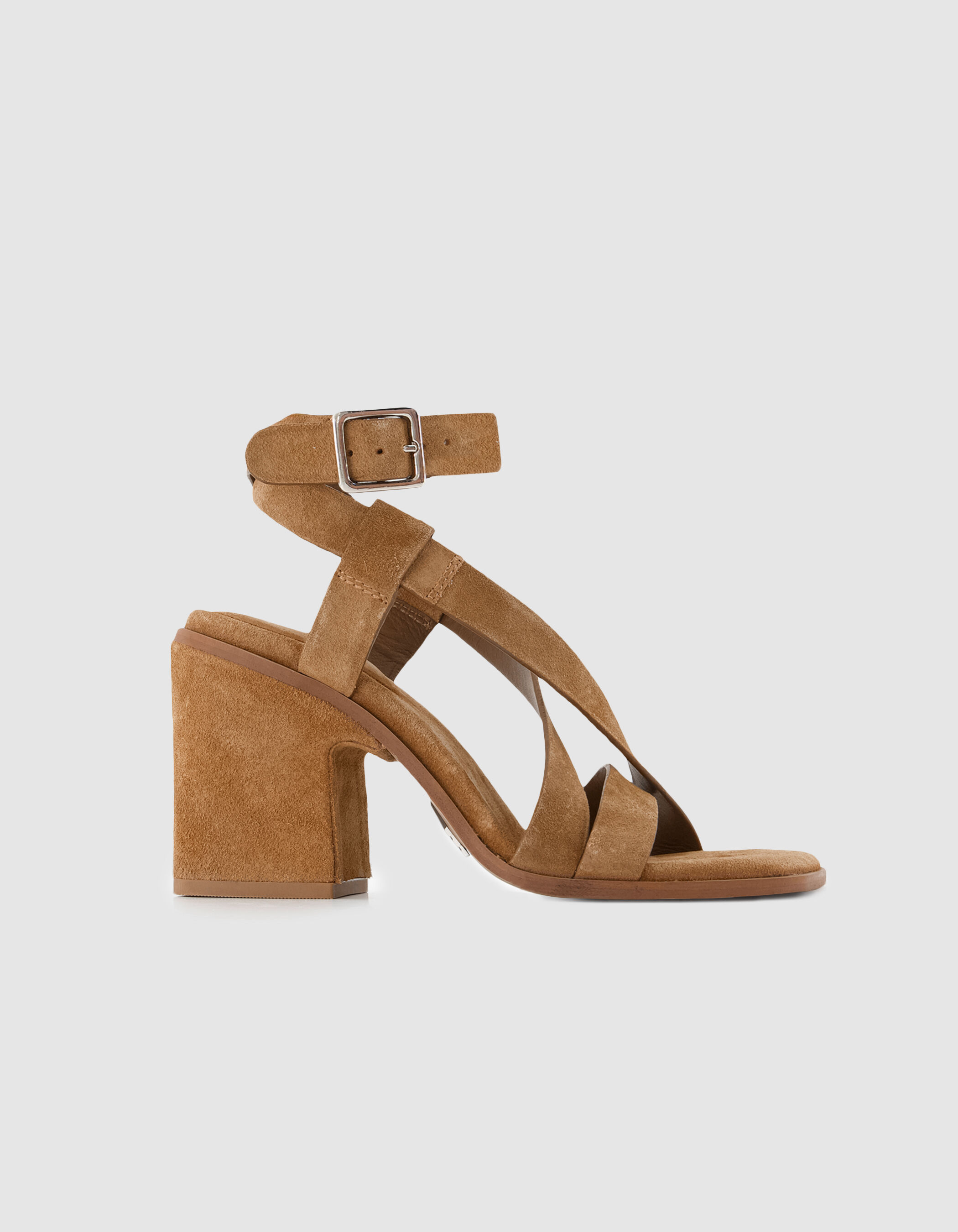 Sandales à talon taupe foncé cuir velours Femme