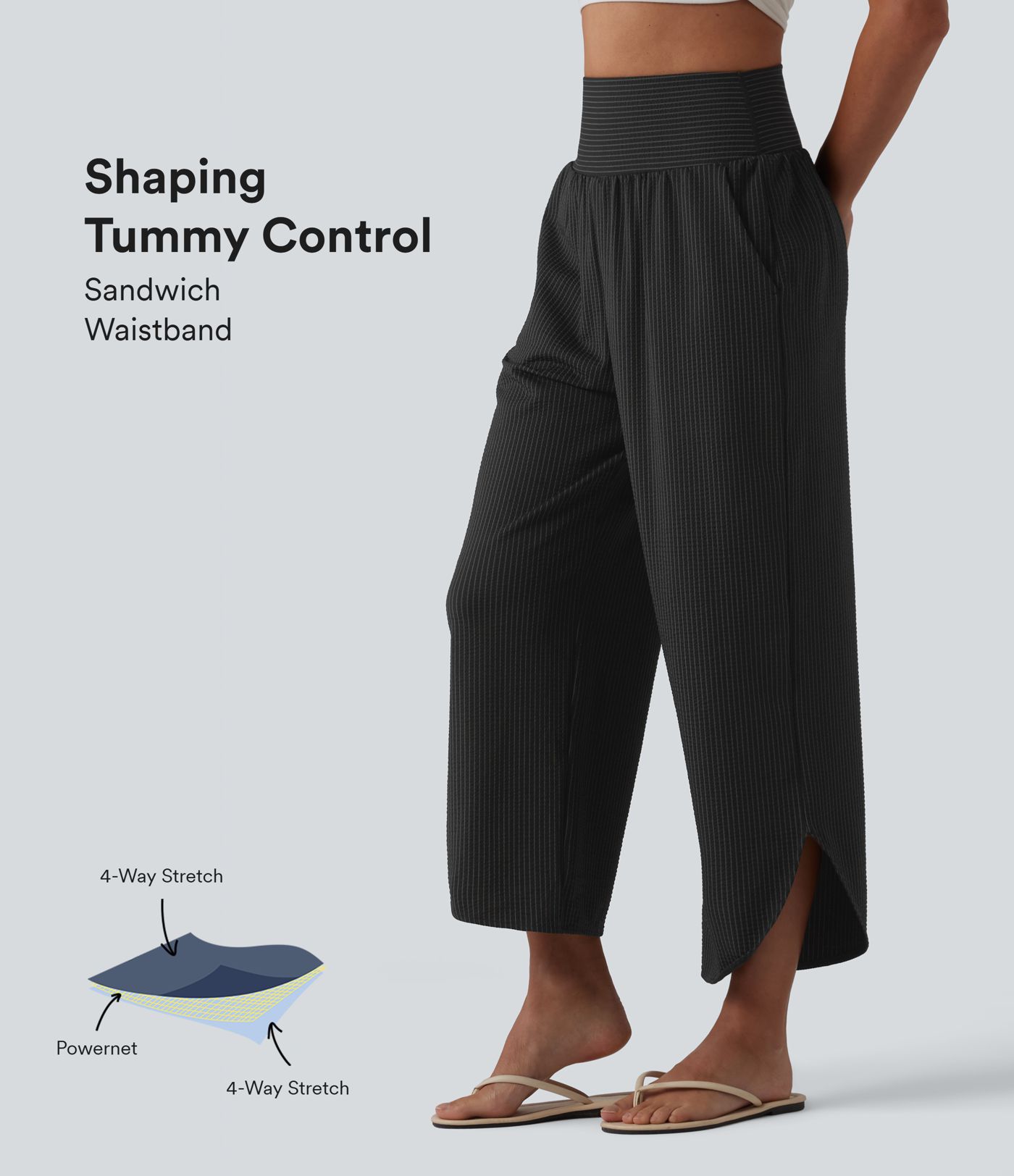 Pantalon décontracté taille haute ventre plat à rayures séchage rapide avec poches - UPF40