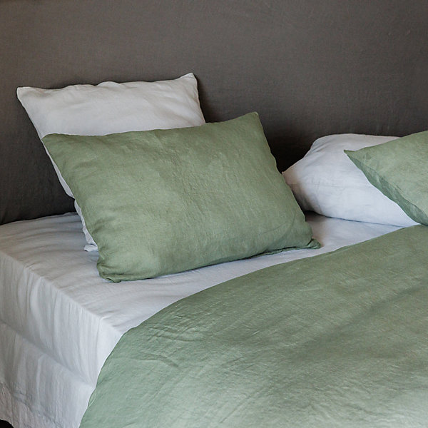 Housse de couette 260X240 cm lit queen size lin lavé SONATE vert Thym