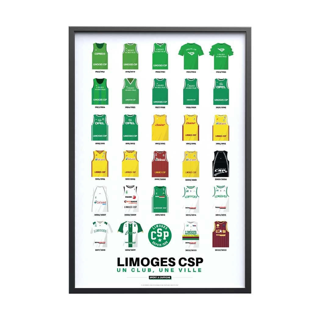 BASKETBALL - Affiche Basket - Limoges CSP - Maillots Historiques 40x60 cm