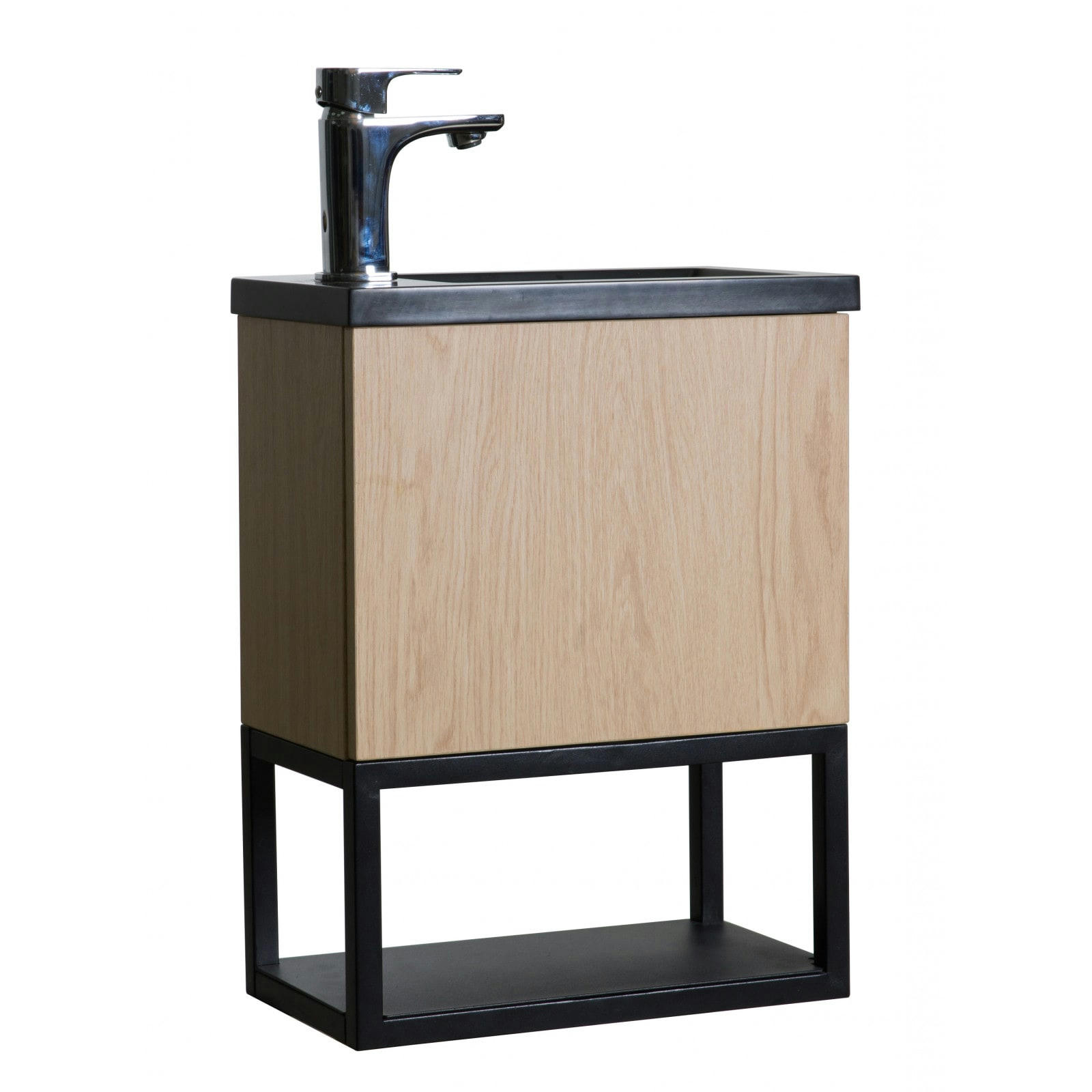 NOVA - Meuble lave-mains  décor chêne suspendu avec robinet chromé