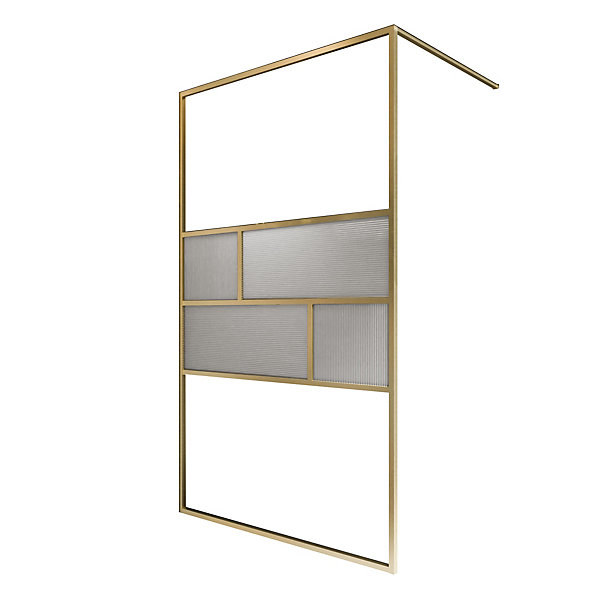 Paroi de douche fixe à l'italienne l. 140 x H. 200 cm, verre trempé anticalcaire transparent 6 mm, doré, Schulte Carvella