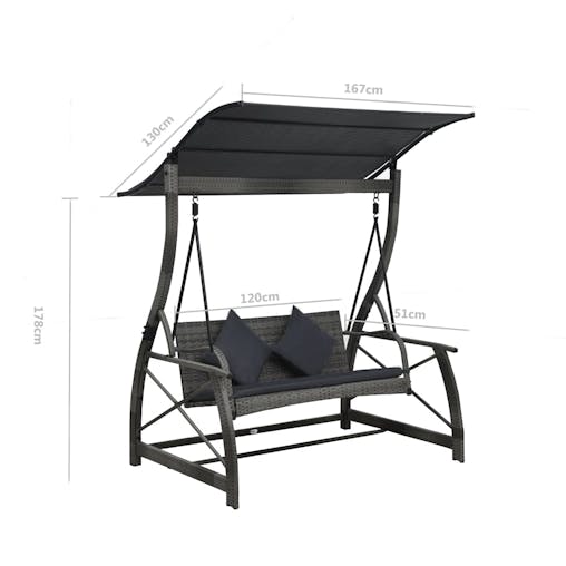 NNEVL 3-seater Garden Swing Bench with Canopy Poly Rattan Grey