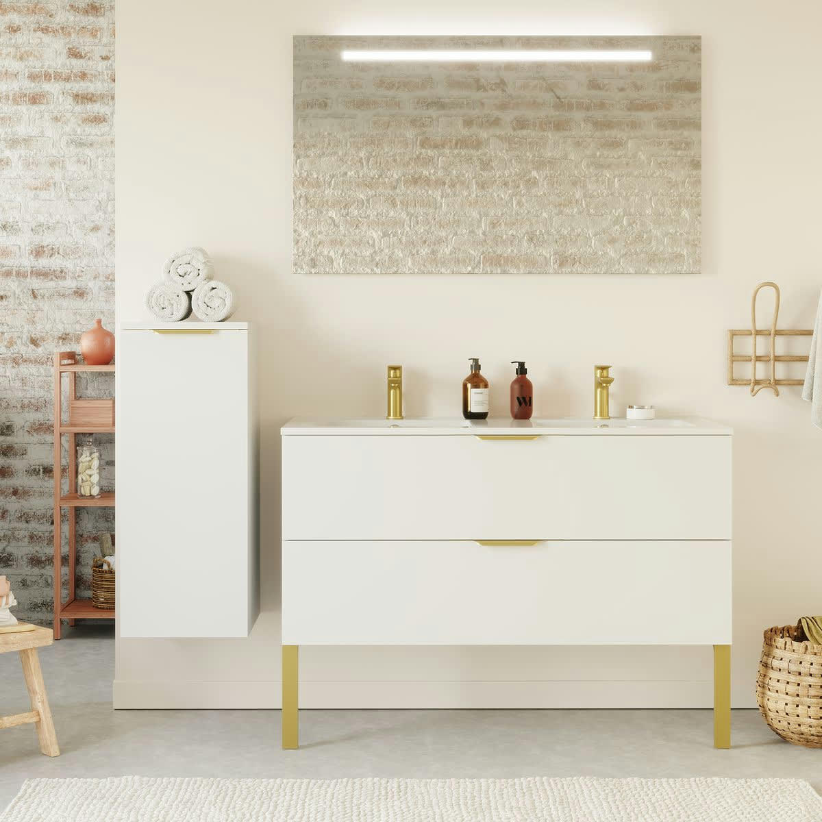 VENICE - Meuble salle de bain double vasque 120cm 2 tiroirs Blanc