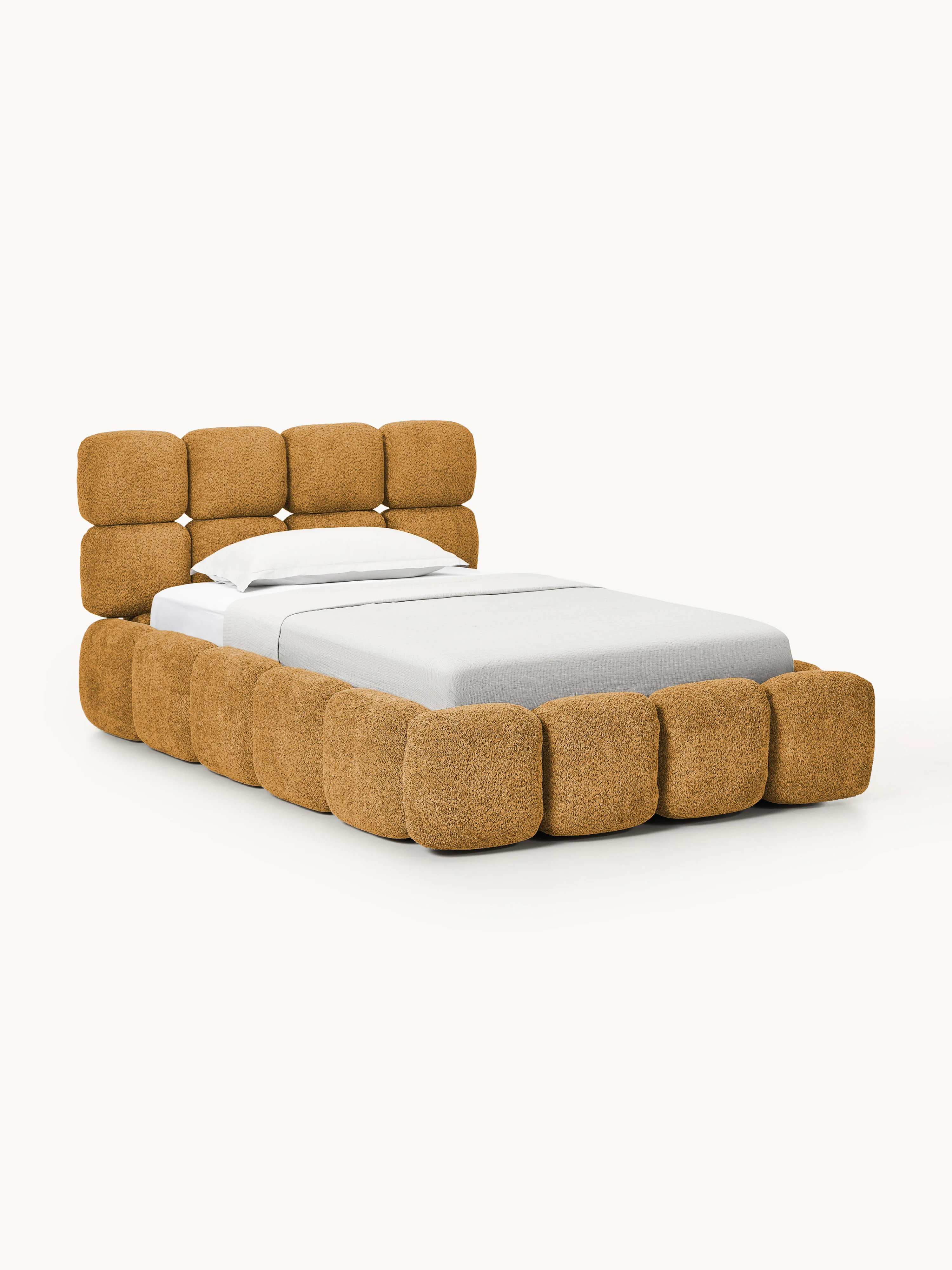 Einzelbett Tayla mit Stauraum aus Teddy-Bouclé