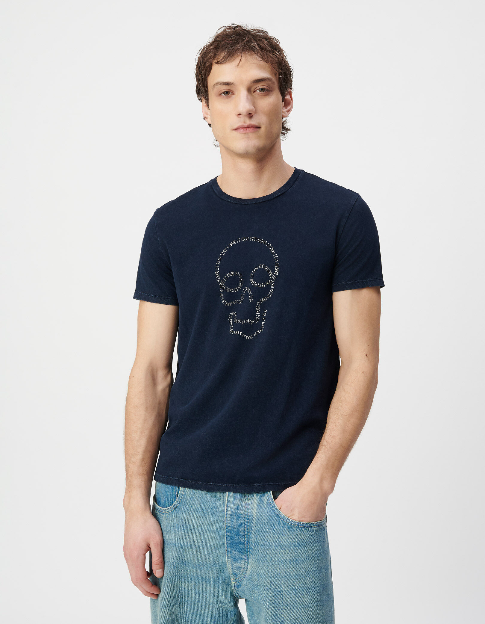 T-shirt marine coton bio visuel tête-de-mort Homme