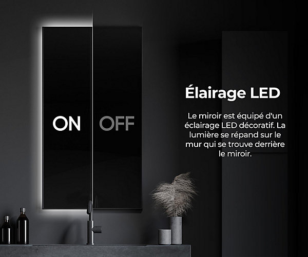 Miroir avec LED Illumination Salle de Bain (150x90cm) LED Lumineux Miroir avec eclairage (TAN100) Blanc Froid 7000K
