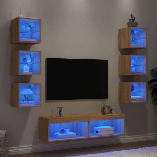 8-częściowy zestaw mebli TV z LED dąb sonoma