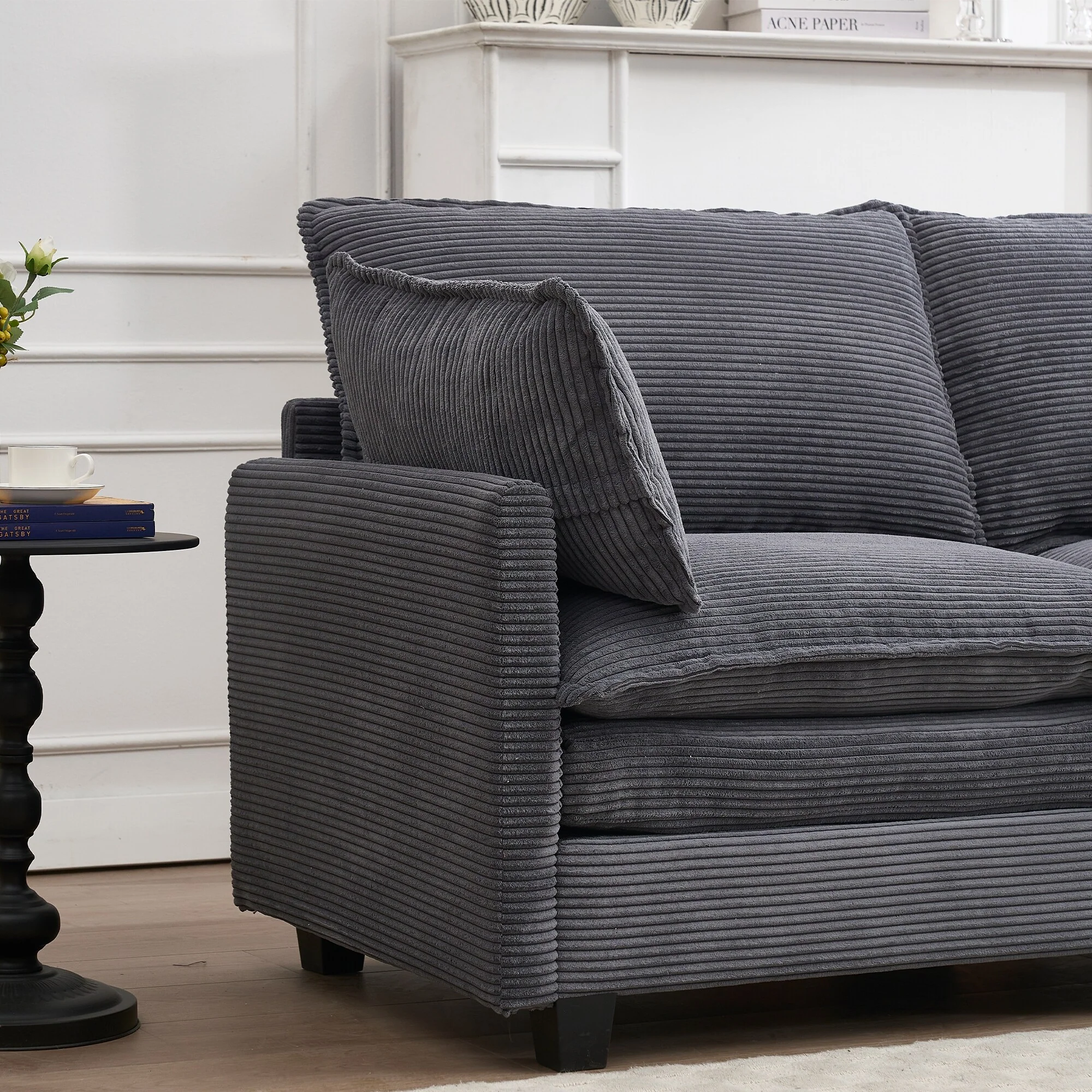 Modular Sofa , Velvet Large U-Shaped Couch Comfy Upholstered 3-Seat Sofa with 1Ottoman, 2 Lumbar Pillow, Deep Seat Couch