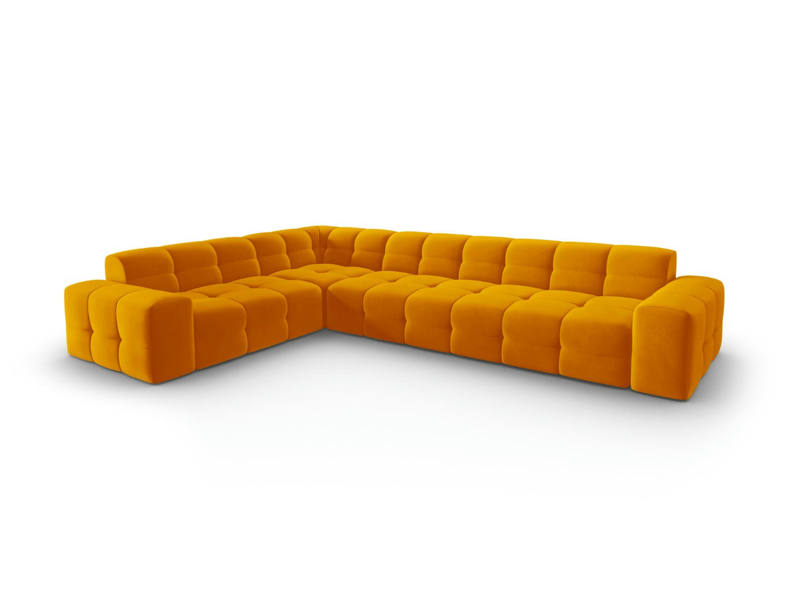 KENDAL - Canapé d'angle gauche 6 places en tissu velours orange
