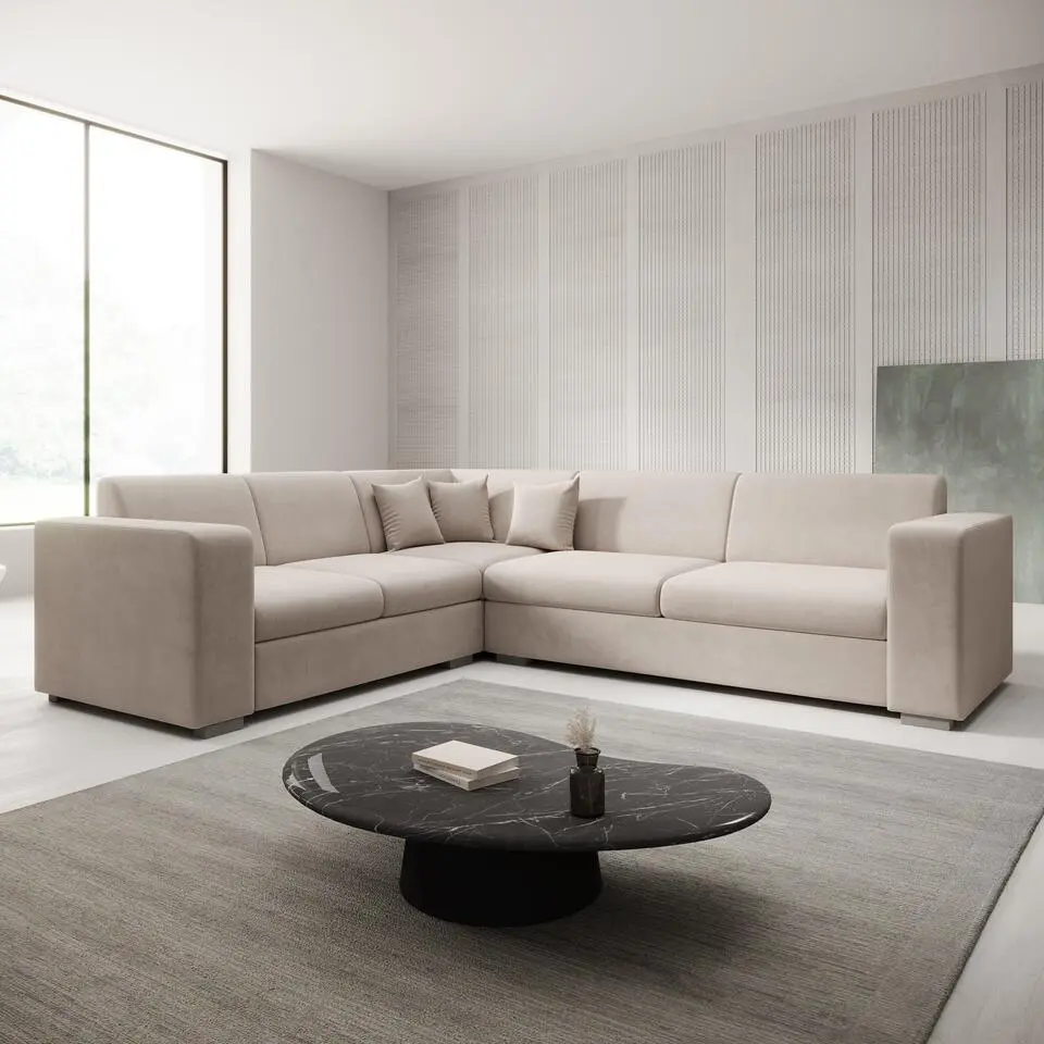 Meubella - Hoekbank Santana - Beige - Stof - Links