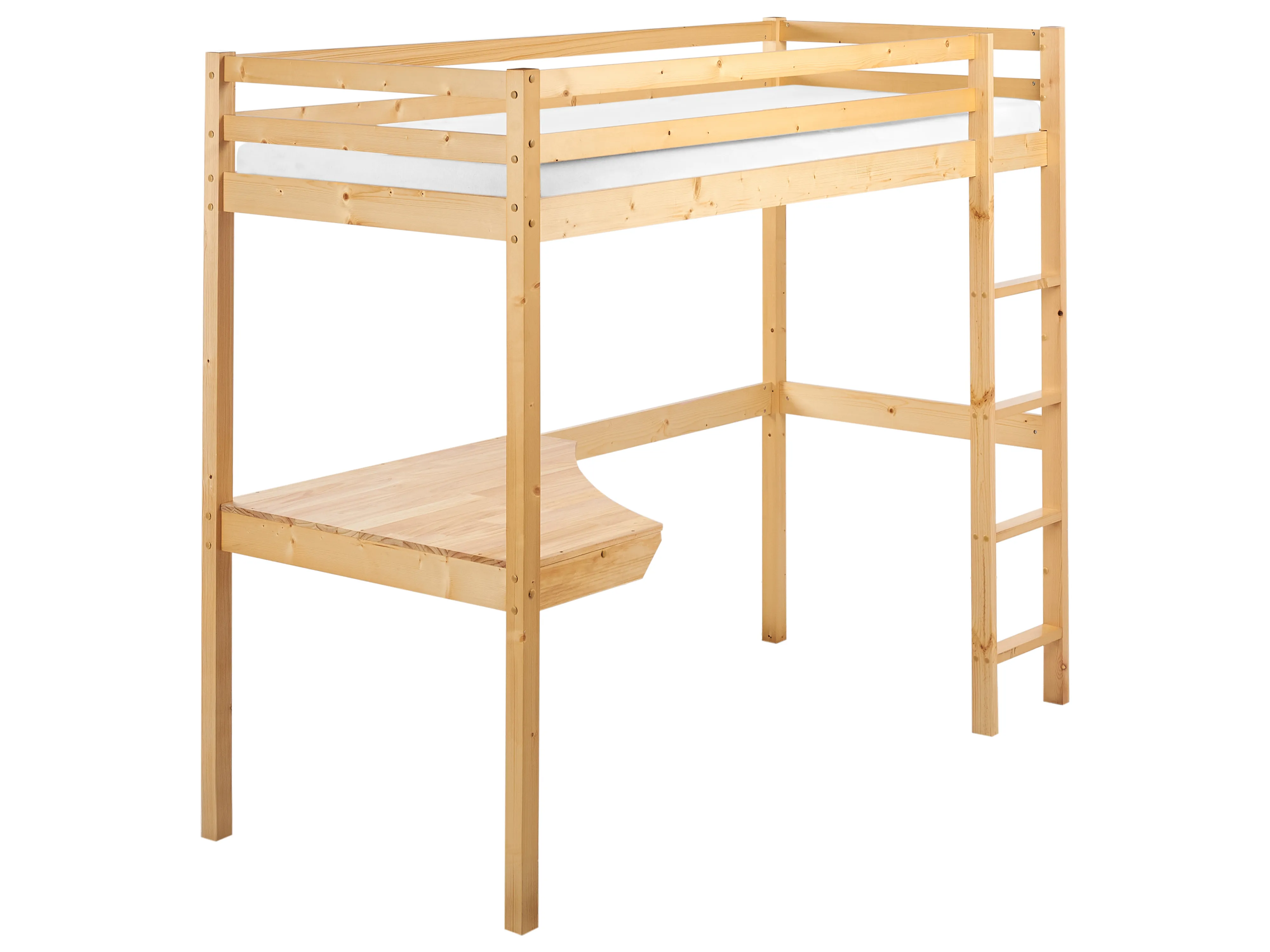High Sleeper Bed with Desk Pine Wood LOURY 90 x 200 cm (EU Single) Light Brown
