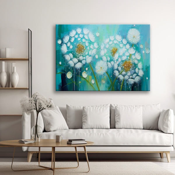 Feeby Obraz na płótnie, Dmuchawce Rośliny Kwiaty Turkusowy 60x40