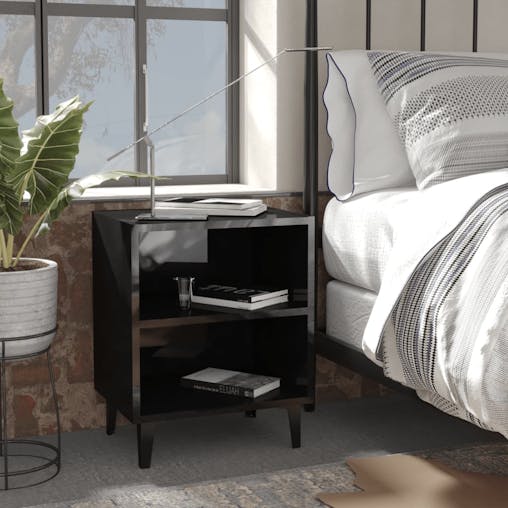 NNEVL Bed Cabinets with Metal Legs 2 pcs High Gloss Black 40x30x50 cm