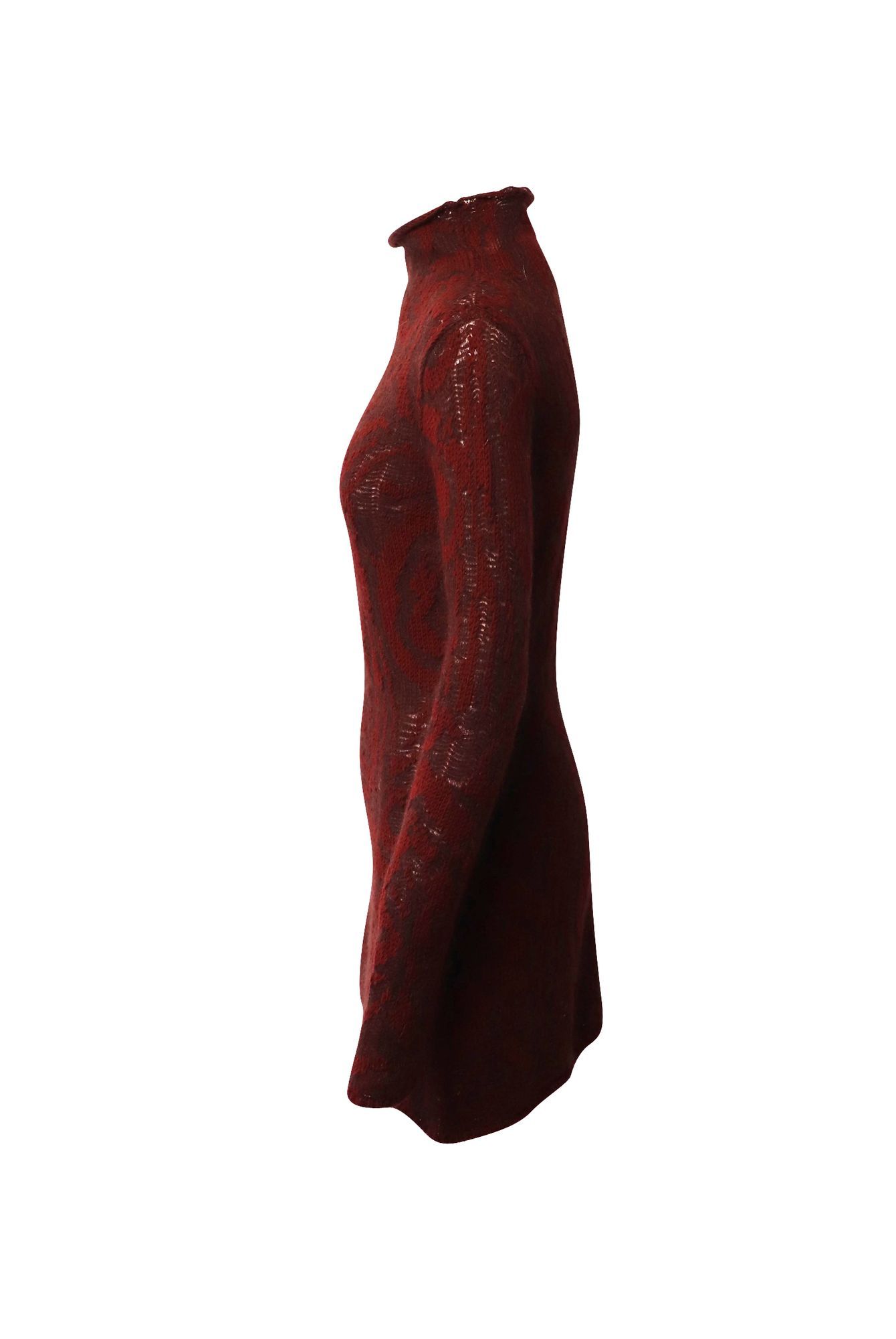 Etro Preloved Paisley Jacquard Turtleneck Mini Dress in Red Wool