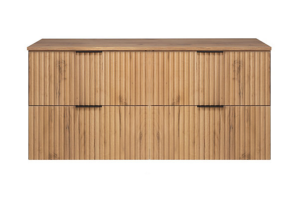 Meuble vasque, Chêne Craft, 120 (2 x 60) x 57 x 46 cm, poignée noire   Plan de travail